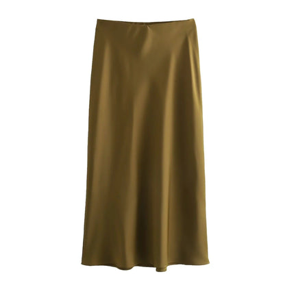 Women's Summer French Fashion Silk Satin Texture Skirts