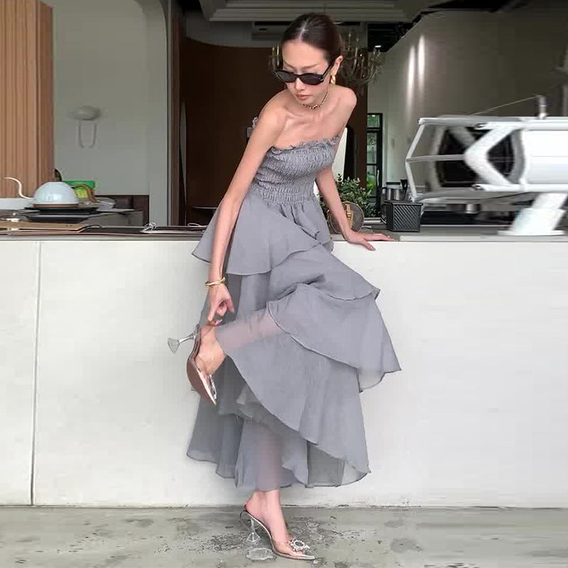 Women's Summer Vacation Style Ruffled Tube Slimming Dresses