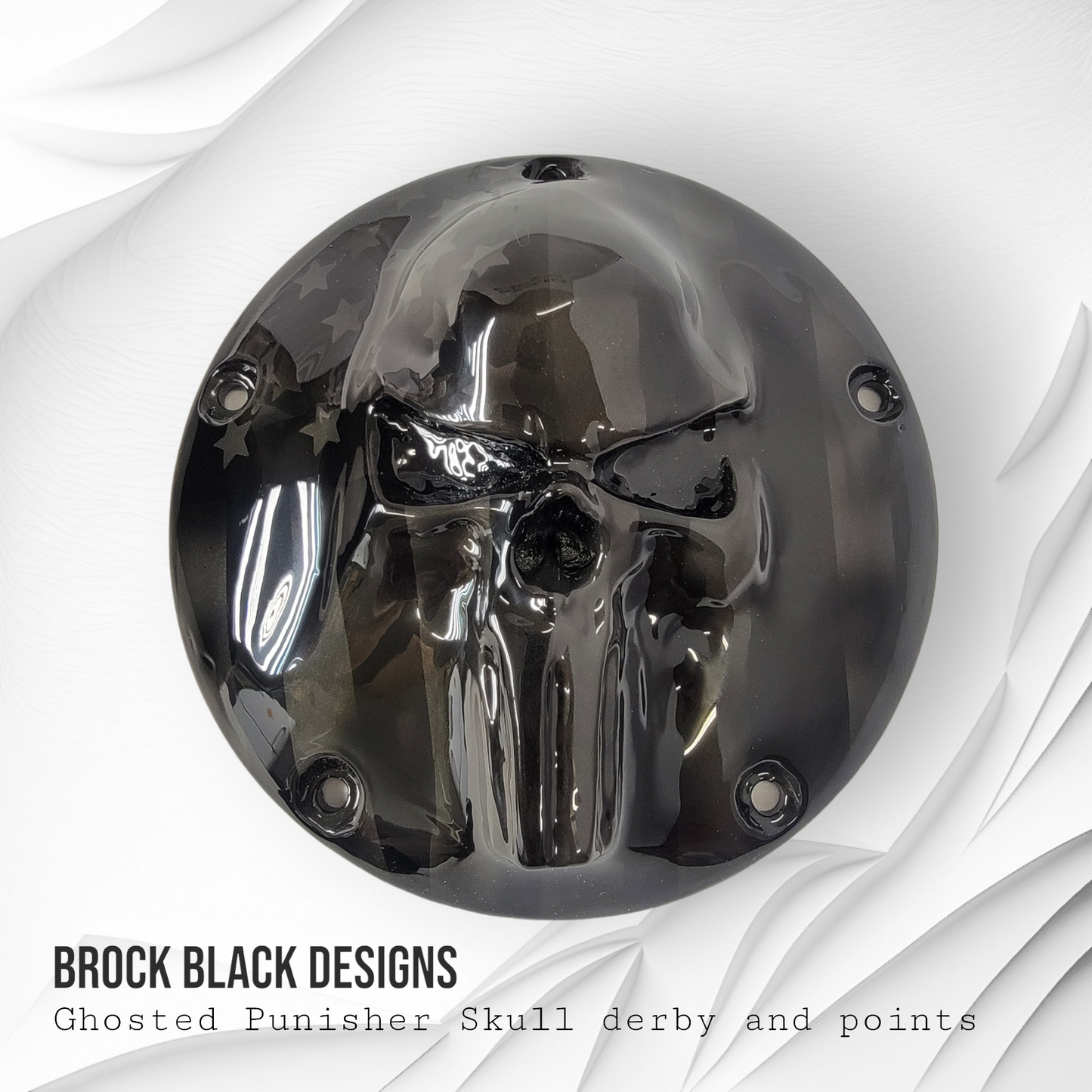 Punisher skull stretching through flag Harley derby cover