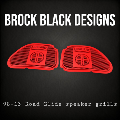 98-2024+ Road Glide 3D Airborne logo speakers grill covers set