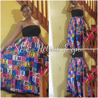 Black & Multicolor Multiprint Tube Maxi  Dress