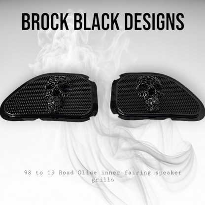 98-2024+ Road Glide 3D webbed Skull speakers grill covers set