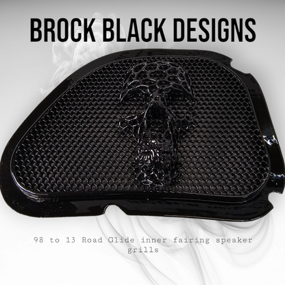 98-2024+ Road Glide 3D webbed Skull speakers grill covers set