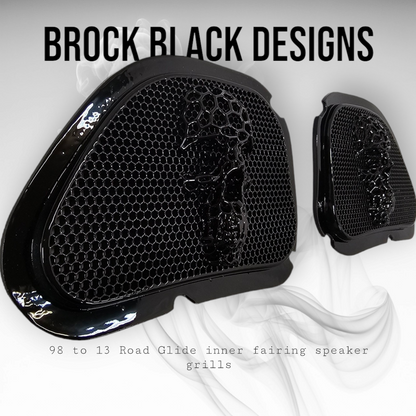 98-2024+ Road Glide 3D webbed Skull speakers grill covers set