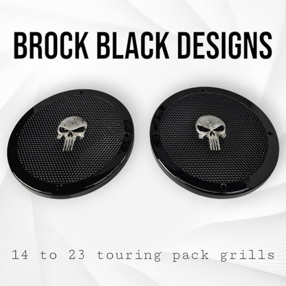 A set of Punisher 14-23 Harley Davidson Touring Pack Speaker Grill Cover Guard