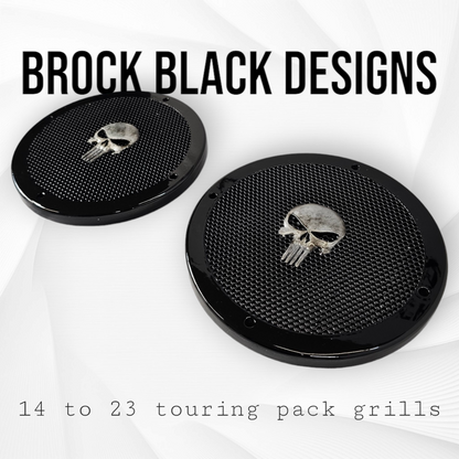 A set of Punisher 14-23 Harley Davidson Touring Pack Speaker Grill Cover Guard