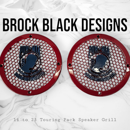 A set of POW MIA 14-23 Harley Davidson Touring Pack Speaker Grill Cover Guard