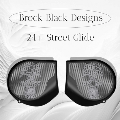 97-25+ Harley inner Touring 3D webbed skull speakers grill covers set