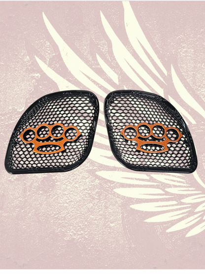 98-2024+ Road Glide 3D brass knuckles speakers grill covers set