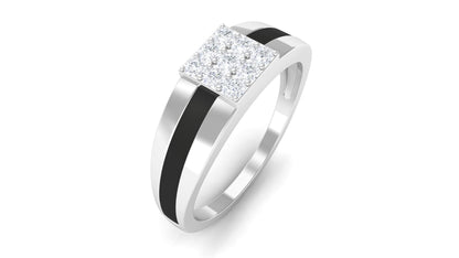Certified Real Diamond Mens Engagement Band with Black Enamel