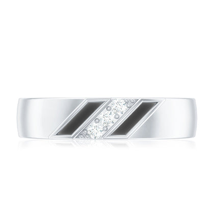 Natural Mens Diamond Wedding Band with Black Enamel