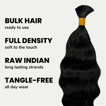 Raw Indian Wavy Bulk 100% Human Braiding Hair