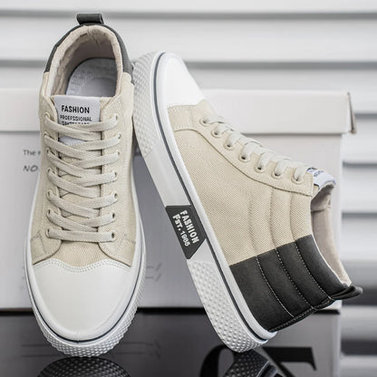 Men canvas shoes, fashionable and trendy, mid-top, comfortable, outdoor hiking, lightweight.