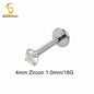 Titanium Labret Stud with Zircon Gem | Internally Threaded Body Jewelry