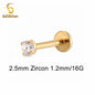 Titanium Labret Stud with Zircon Gem | Internally Threaded Body Jewelry