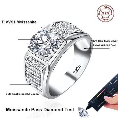 NeeTim 1ct D Color Moissanite Wedding Band Men Ring 925 Sterling Silver with Gold Plated Wedding Engagement Rings Gift For Man