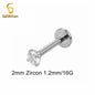 Titanium Labret Stud with Zircon Gem | Internally Threaded Body Jewelry