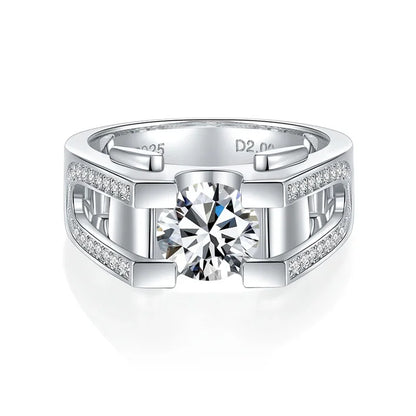 NeeTim 1ct 2ct Moissanite Ring For Men 925 Sterling Silver with White Gold Plated Wedding Band Man Rings Luxury Fine Jewelry