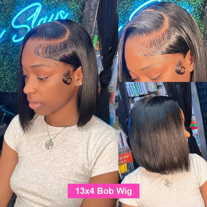 Straight 250% Density Short Bob 13x4 HD Lace Front Human Hair Wigs Women Prepluck Peruvian Lace Frontal Wig Glueless Closure Wig