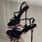 Satin Color Block Stiletto High Heels with One Belt 2025 New Summer Temperament Versatile Sandals