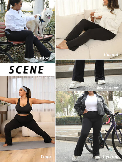 Plus Size Women's Super Soft High Waisted Flare Pant, Soft Bootleg Bell Bottoms.