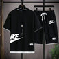 summer men casual short sleeved T-shirt shorts sports set, outdoor breathable jogging shorts 2-piece set.