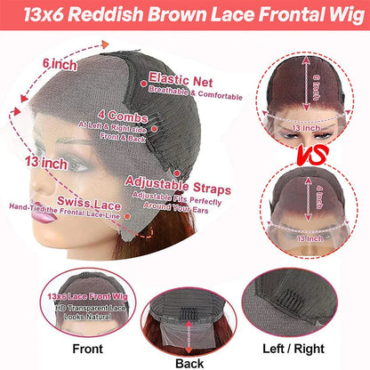 Body Wave Reddish Brown 13x6 Lace Front Wigs Human Hair Pre Plucked With Baby Hair #33 Colored Wigs for Women 180% Density