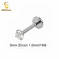 Titanium Labret Stud with Zircon Gem | Internally Threaded Body Jewelry