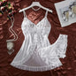 White Sexy Contrast Lace and Mesh, Ruffle Baby doll Nightgown V-neck, Open Bra, Nighties.