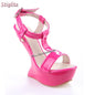 Cross-tied Super High Heel Sandals Candy Color Round Toe Platform Strange Style Heels 2025 Summer Women Shaped Heel Shoes 15CM