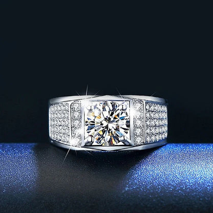 NeeTim 1ct D Color Moissanite Wedding Band Men Ring 925 Sterling Silver with Gold Plated Wedding Engagement Rings Gift For Man