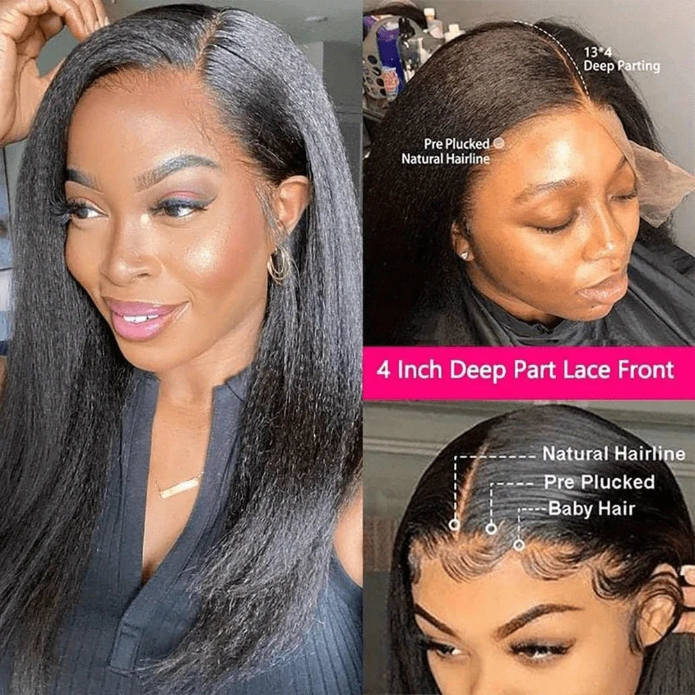 Kinky Straight Human Hair Wigs13x4 Glueless Wig 5x5 HD Lace Front Human Hair Wigs Yaki Straight Frontal Lace Wig for Black Women Ready to Go