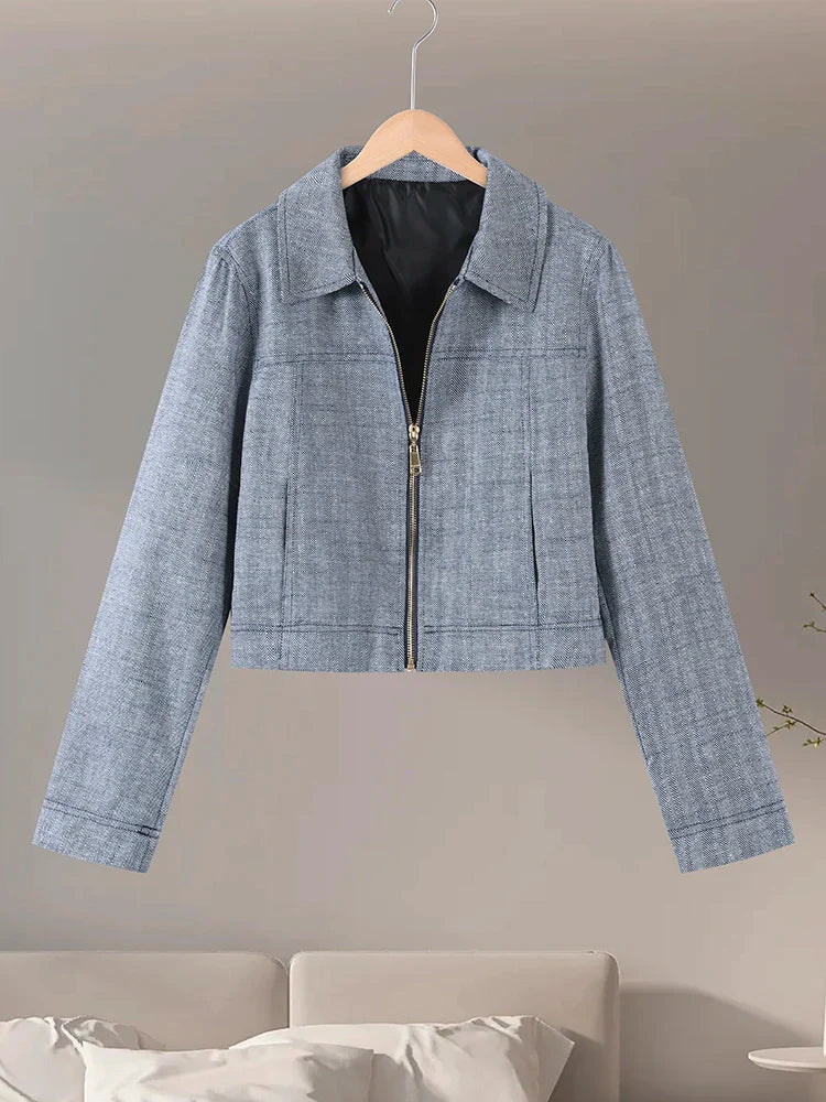 Women's Outwear 2 Piece Set Coats Pants ,Zipper Short Jackets, Straight-Leg Trouser Woman Clothes