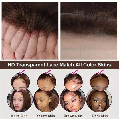 28 Inch Brown Lace Front Wigs Human Hair Pre Plucked 13x4 Straight Lace Front Wigs Human Hair 200% Density Colored #4 Light Brown Wig HD Lace Frontal Wigs For Women