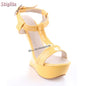 Cross-tied Super High Heel Sandals Candy Color Round Toe Platform Strange Style Heels 2025 Summer Women Shaped Heel Shoes 15CM