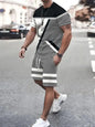 Men short sleeved shirt outdoor breathable, quick drying street fashion casual round neck T-shirt shorts set.