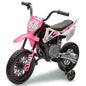 12V Kids Electric Dirt Bike with Training Wheels, Children Ride-on Motorcycle with Twist Grip Throttle,Music,3MPH Max Speed,
