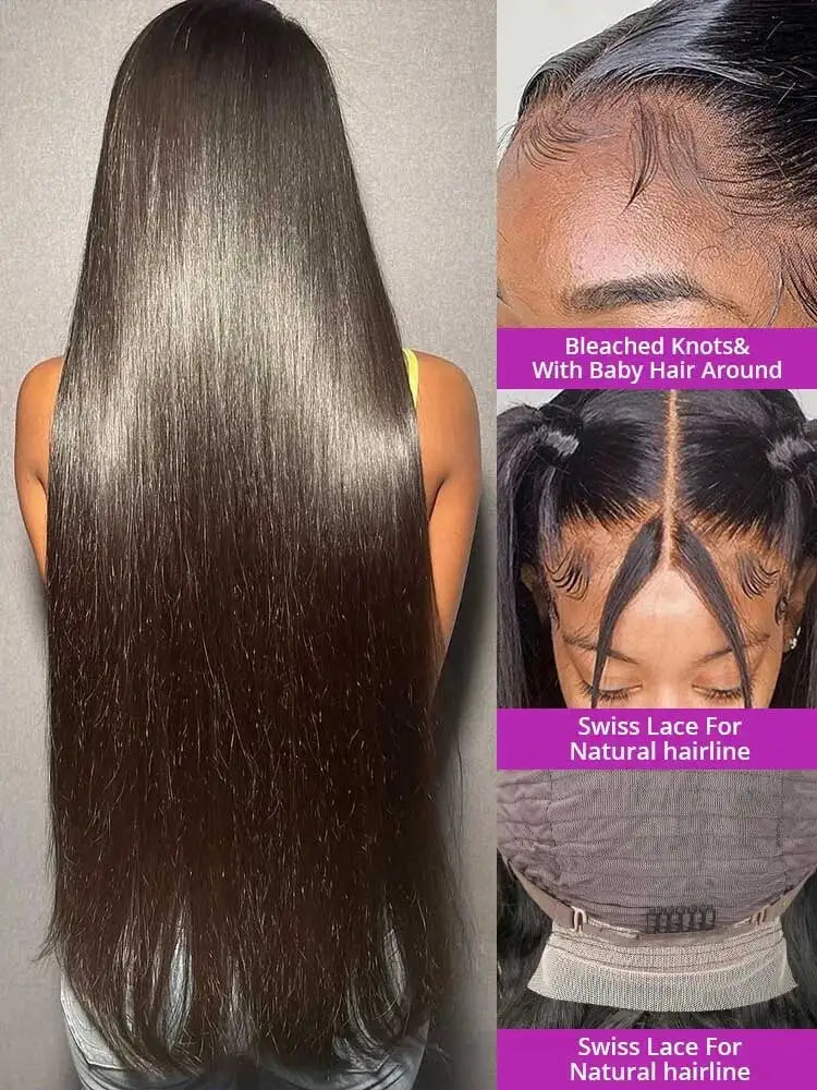 250 Density 13x6 HD Bone Straight Lace Front Wigs Human Hair Brazilian 40 42 Inch Glueless Lace Frontal Human Hair Wigs For Wome