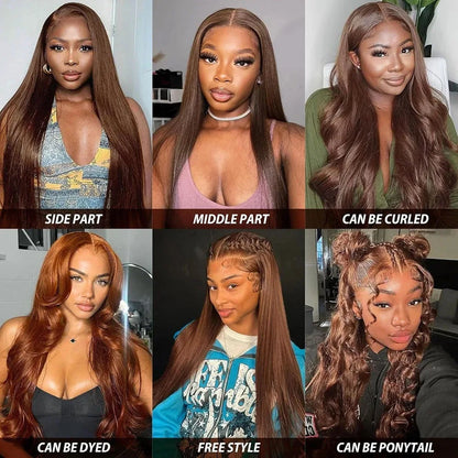 28 Inch Brown Lace Front Wigs Human Hair Pre Plucked 13x4 Straight Lace Front Wigs Human Hair 200% Density Colored #4 Light Brown Wig HD Lace Frontal Wigs For Women