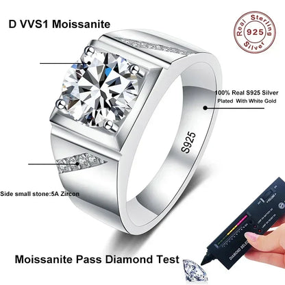 NeeTim 1ct 2ct D VVS1 Moissanite Ring For Men 925 Sterling Silver with Gold Plated Engagement Wedding Band Lab Diamond Man Rings