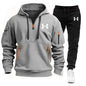 Men autumn and winter new zipper long sleeved hooded sweatshirt, sports and casual pants, two-piece fitness jogging suit.