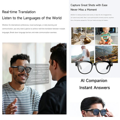 2026 AI Smart Glasses, 200W HD Camera, 1080P Translation, AI Voice Assistant, Music Playback, LED Flashlight Men Women Smart Glasses.