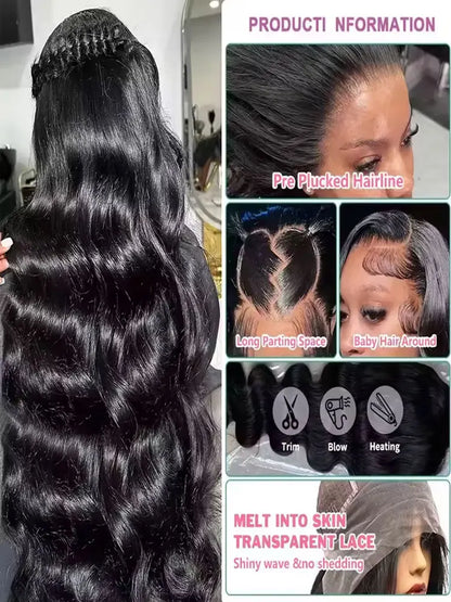 40 42 Inch Body Wave Human Hair Wigs 250% Density 13x6 HD Lace Front Human Hair Wig 5x5 Gluless Lace Closure Wig Preplucked