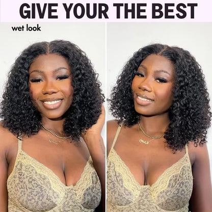 250Density Glueless Short Bob Wig 10 Inch Deep Wave Lace Front Bob Wigs Human Hair 5x5 Glueless Bob Wig Human Hair Ready To Wear