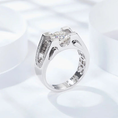 NeeTim 1ct 2ct Moissanite Ring For Men 925 Sterling Silver with White Gold Plated Wedding Band Man Rings Luxury Fine Jewelry