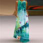 Elegant Sleeveless Women Dress, Vintage Print Loose Long Maxi Dresses Lady V Neck Pocket Sundress Plus Size