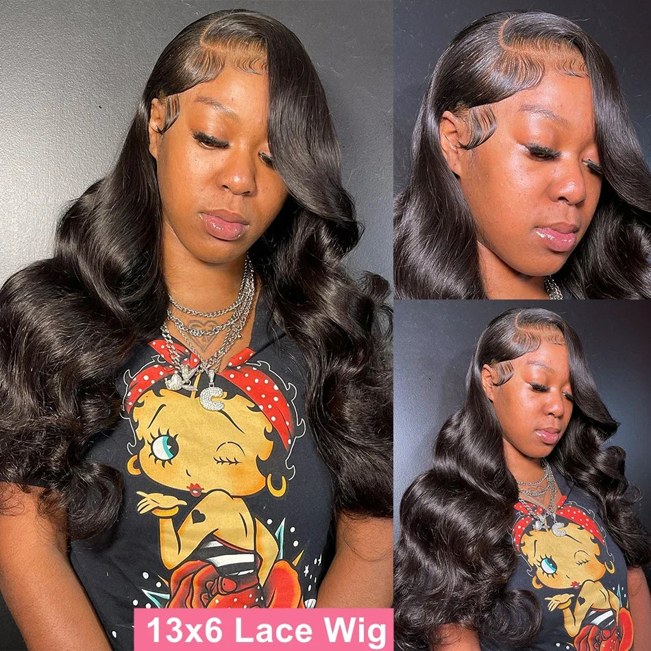 13x4 Body Wave Human Hair 13x6 Hd Lace Frontal Wigs 200 Density 46 Inch For Black Women Pre Plucked Wave Lace Frontal Wig