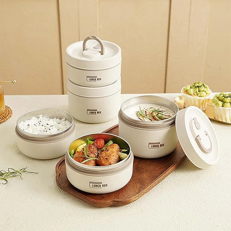 Portable Insulated Food Lunch Container Set, with Thermal Lunch Box, 3 Separate Stackable Lunch Containers.