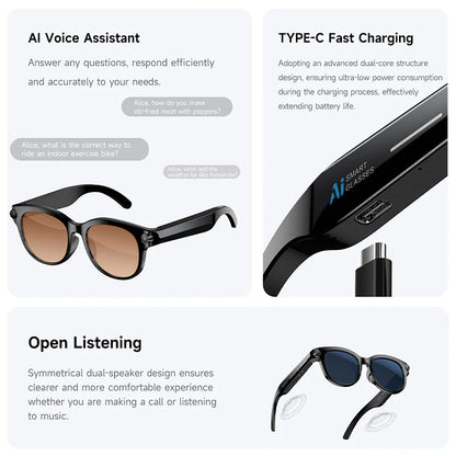 2026 AI Smart Glasses, 200W HD Camera, 1080P Translation, AI Voice Assistant, Music Playback, LED Flashlight Men Women Smart Glasses.