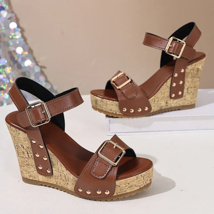 Vintage Platform Wedge Heel Ankle Strap Sandals Women Summer 2026 Thick Bottom Super High Heel Sandals Woman's Designer Shoes